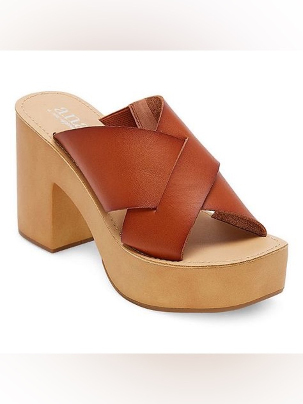 a.n.a Brown Leather Crisscross Platform Mules